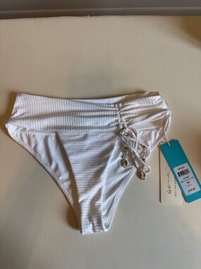 Beach Bunny White Ribbed Bikini Bottom with Shell Charms